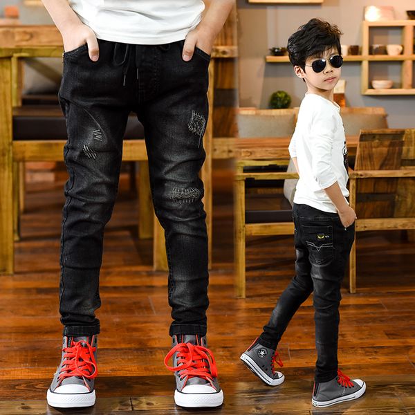

boys jeans elastic waist denim pants children clothing spring autumn teenager kids trousers jean pants, Blue