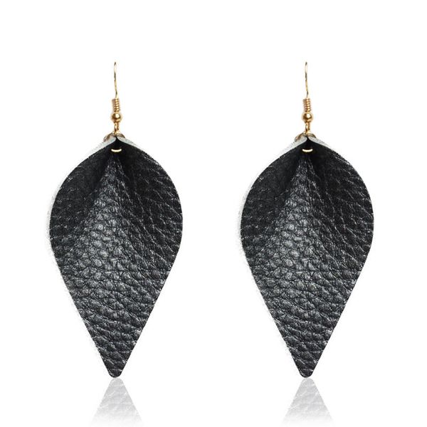 

cpop кожа лист серьги для женщин острый лист кулон сплошной цвет простой падение серьги женские ювелирные изделия дикая девушка аксессуары п, Silver