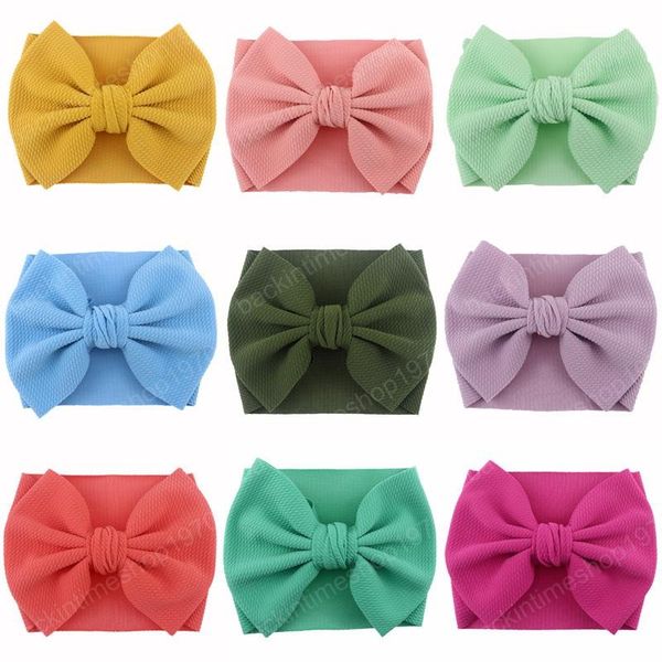 

baby girls headbands bohemian 25 colors big bows headband polyester bubble cloth bow hairband solid color elastic scrunchie, Slivery;white