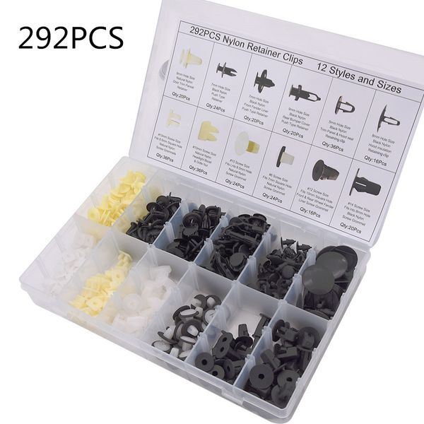 

292pcs nylon retainer clips 12 size car bumper door trim panel plastic rivets dumper fender fastener bumper door trim panel clip