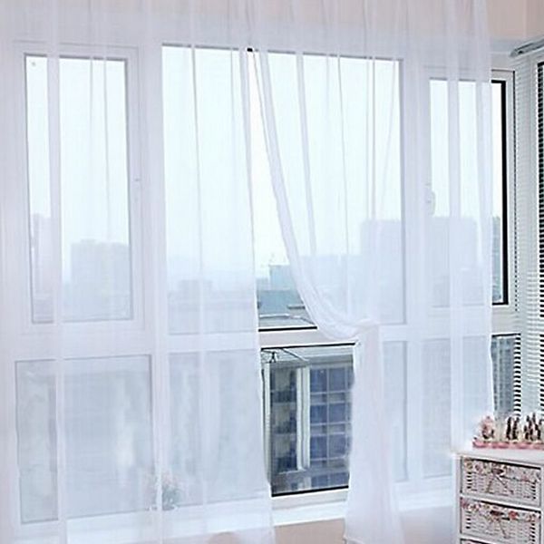 

1 pcs pure color tulle door window curtain drape panel sheer scarf valances voile curtain less likely to rip