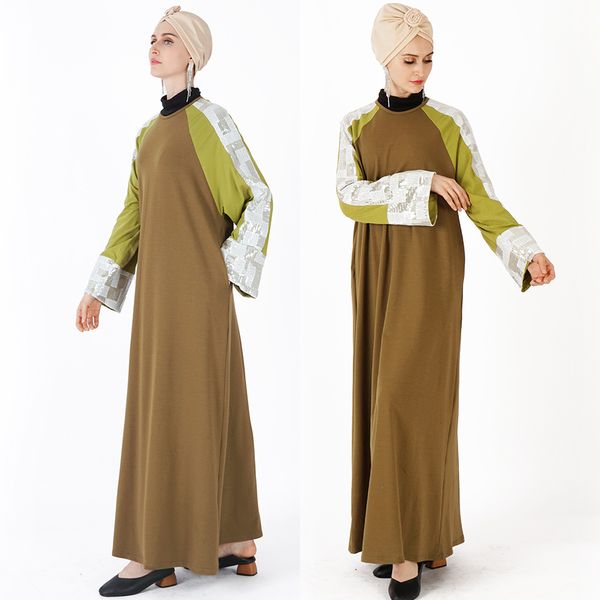 

2019 new muslim dress women islamic clothing moroccan kaftan cotton patchwork loose abayas robe dubai abaya turkish clothes, Red