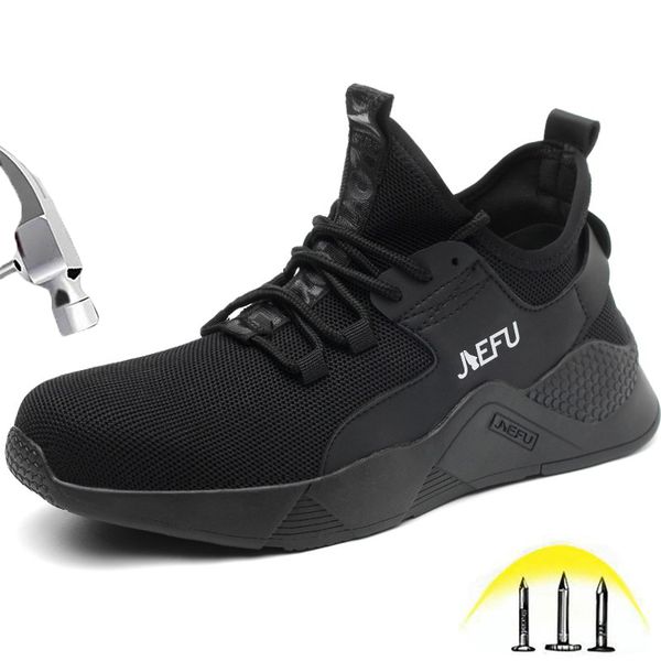 

summer men safety shoes steel toe caps insulation non-slip lightweight breathable camouflage sneakers casual male shoes 36-48, Black
