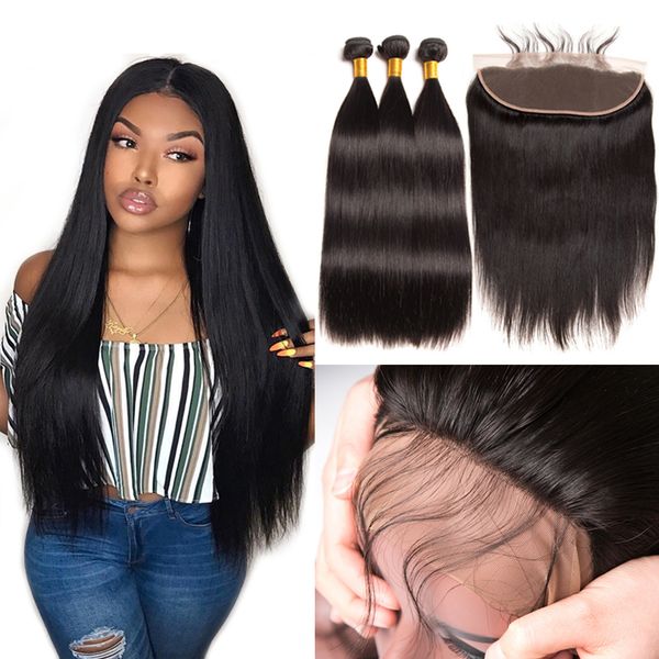 

гх virgin прямых волосы пучки с фронтальной бразильским straight человеческих волос 3 связкой с закрытием pre щипковой lace фронтальных связ, Black;brown