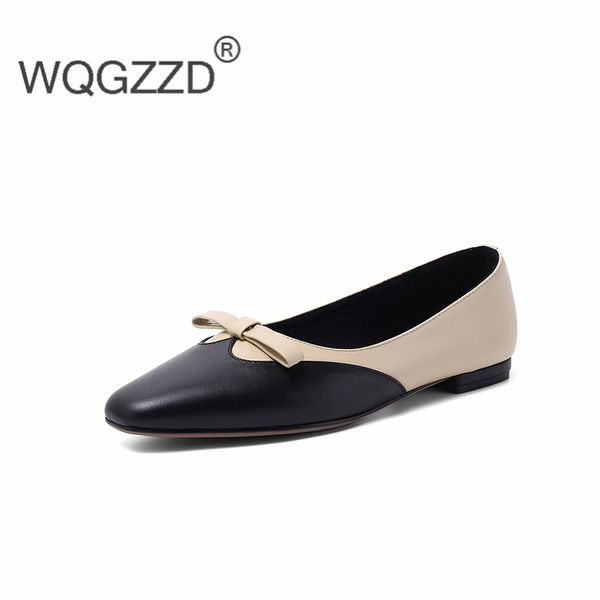 

2020 new spring flat shoes women's loafers genuine leather comfortable mixed color loafers women's dating shoes chaussures femme, Black