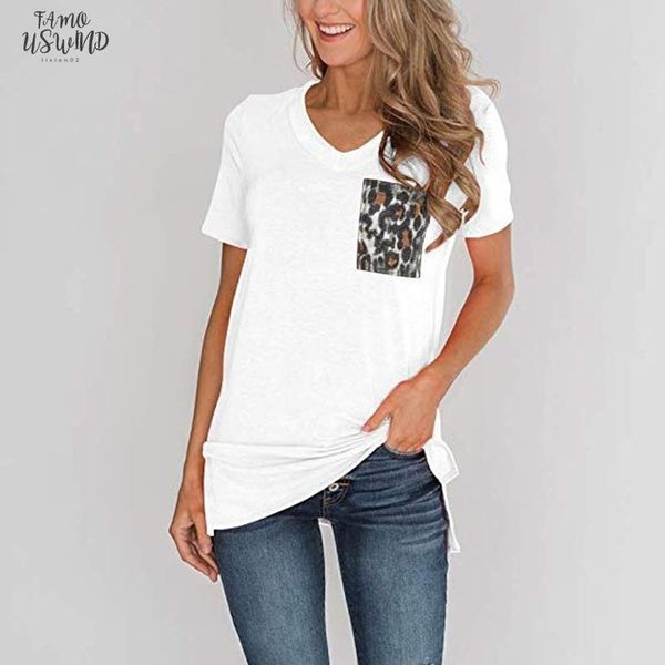 

plus size summer 2020 t shirt women streetwear casual leopard pocket short sleeves t shirt fashion simple tshirt women, White