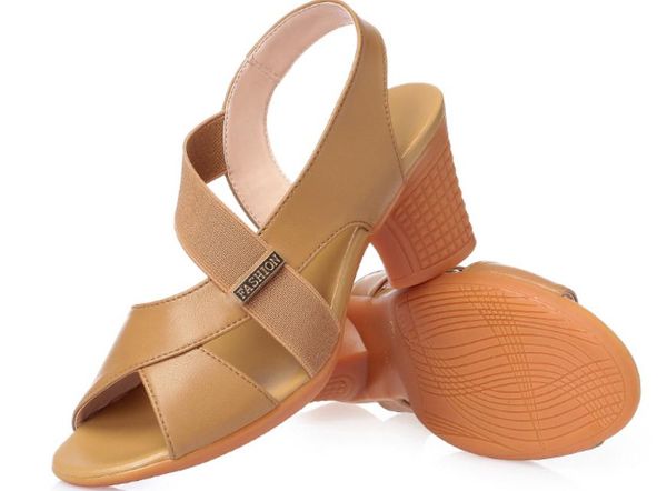 

2019 women's sandals in summer with new style middle heel coarse heel @29, Black