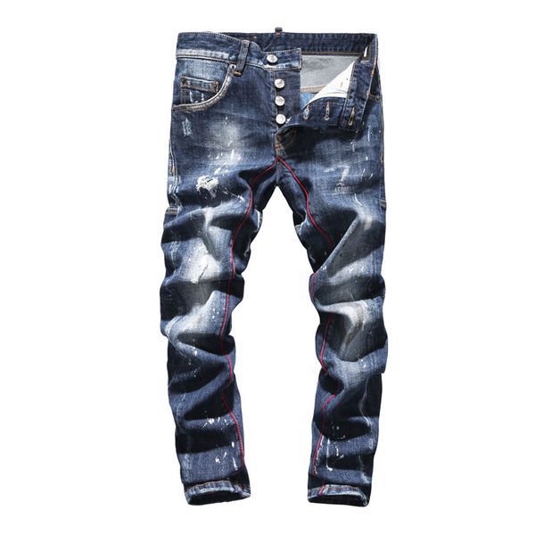 

2020 luxury designer jeans fashion designer slim fit washed motocycle denim pants panelled hip hop pantalons pour hommes, Blue