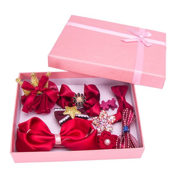 

chinese style red cute hairpin sets baby girls toddler kids hairpin knotted nylon turban bow-knot hair accessories gift box, Slivery;white