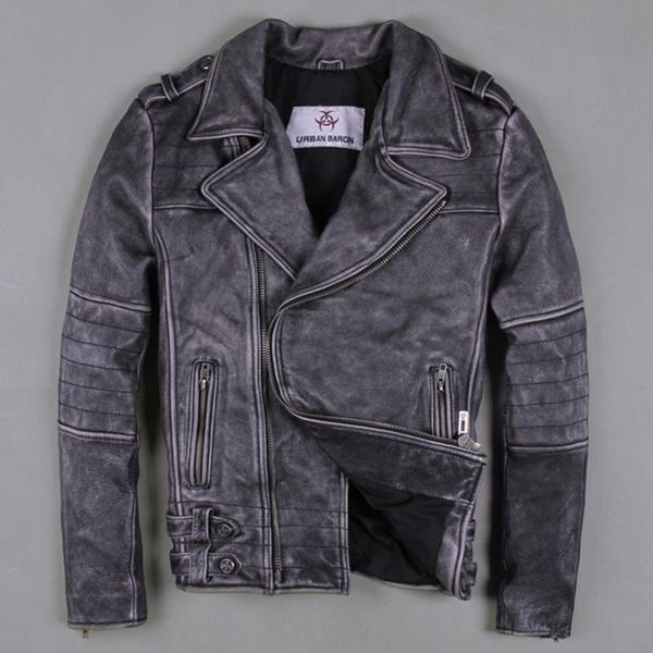 

fit men's slim vintage motorcycle rock punk style biker jacket men lapel leather clothing for male s-xxxl black