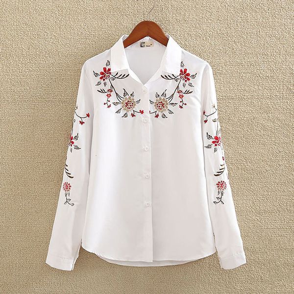 

ladies designer blouse women embroidery white cotton shirt autumn new fashion women blouse long sleeve loose feminina plus size
