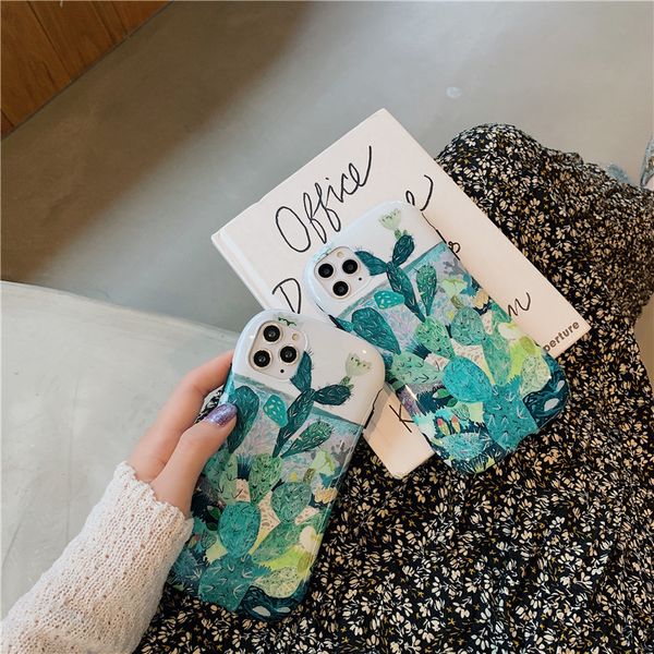 

oil painting cactus green leaf mobile phone case cover for iphone 11 pro max 7 8 plus x xr
