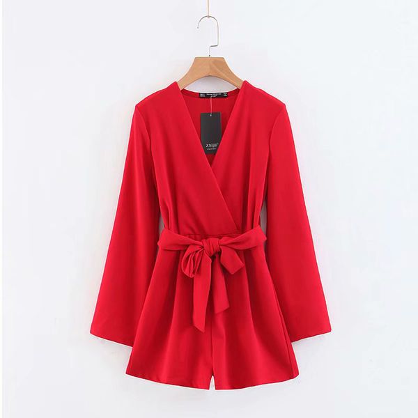 

red women playsuits with belt 2019 spring womens knitted cotton linen jumpsuits ladies v-neck high waist romper bodysuits, Black;white