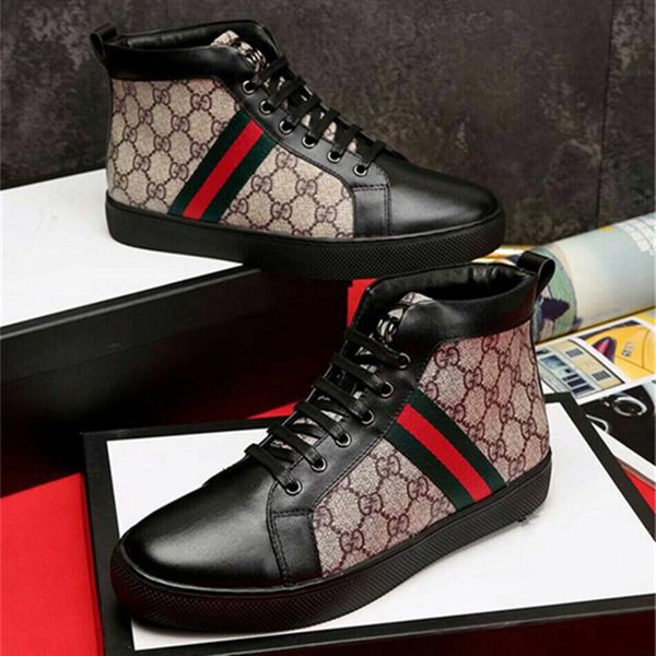 

selling ace signature high sneaker mens luxury designer shoes fashion real leather stripe mens casual shoes trainers, Black