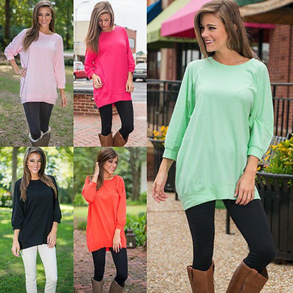 

2016 women t shirt 9 color lady loose long sleeve cotton casual shirt fashion solid t-shirt, White