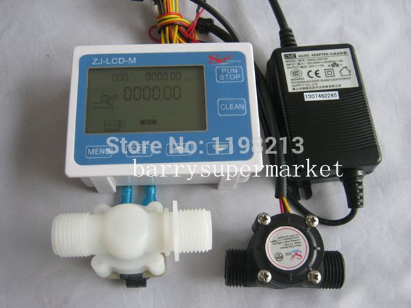 

water flow meter flowmeter hall flow sensor indicator counter lcd display+ sensor + solenoid valve +power adapter dn15 g1/2
