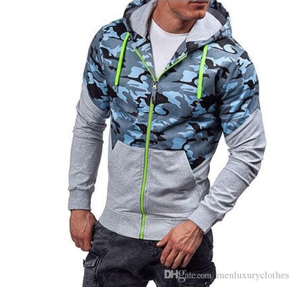 

mens patchwork camouflage designer hoodies camoi hooded zipper casual sweatshirts autumn spring clothing, Black
