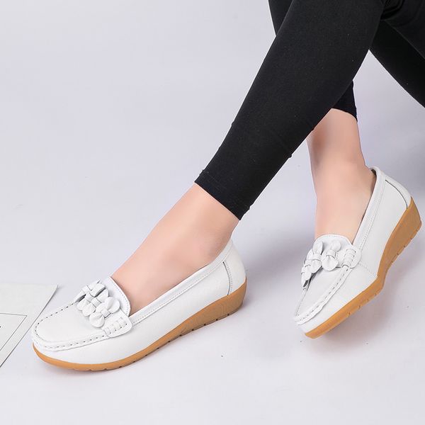 

woman female bowtie wedges moccasins ladies shallow shoes women's sewing women comfortable round toe footwear plus szie, Black