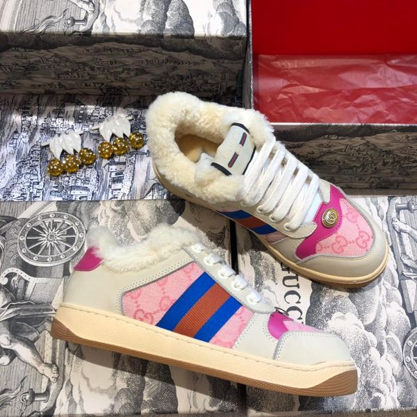 Luxury Shoes New Winter 2019 Classic Style Couple Shoes Leisure Sneakers Keep Warm Flat Casual Sport Shoes Pink White Shoes Wedges Shoes From