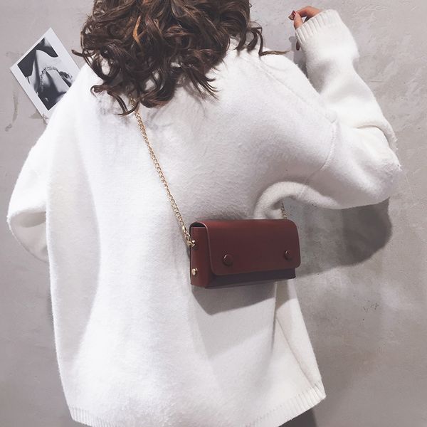 

women's bag new 2019 pure color simple small square bag retro art chain shoulder messenger