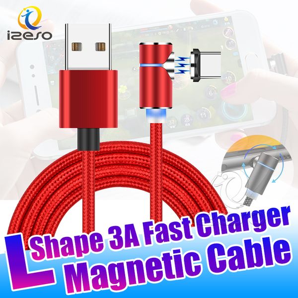 

3А синхронизации данных магнитный зарядное устройство кабель 3 фута 6 футов микро Тип C USB быстрая зарядка шнур 90 градусов дизайн для игры izeso