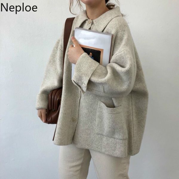 

neploe korean autumn vintage sweaters cardigans for women 2019 new knitwear fashion solid causal long sleeve knitted coats 53515, White