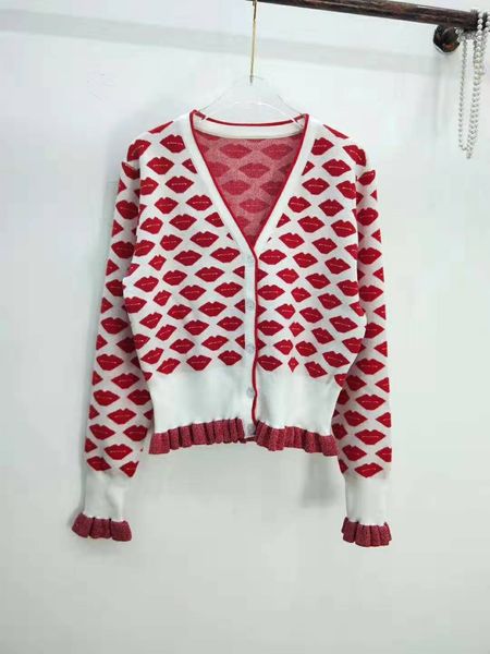 

2019 autumn v neck long sleeve letter fashion prom women's sweater luxuy red qian, White