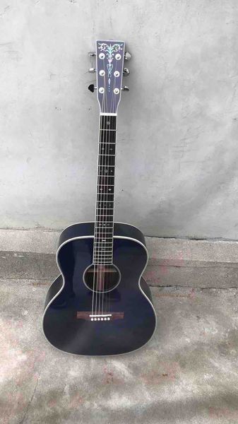 Personalizzato OM Body Guitar Acoustic Guitar Solido Abete Ebano Ebano Intarsi Real Abalone Abalone con pickup elettronico EQ