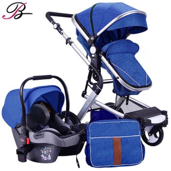 

2019 blue 3-in-1 baby stroller with car seat for 0-3 years baby prams high landscape buggies against the explosion-proof
