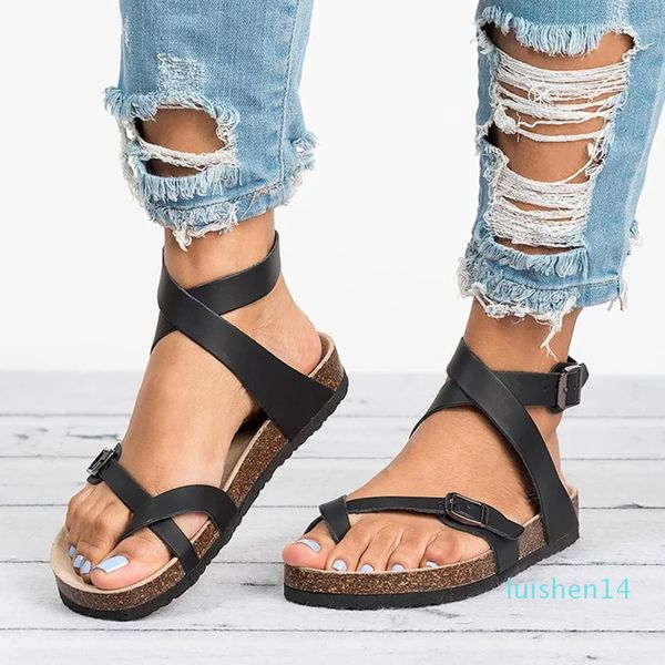 

basic women sandals 2020 new women summer sandals plus size 43 leather flat sandals female flip flop casual beach shoes ladies l14, Black