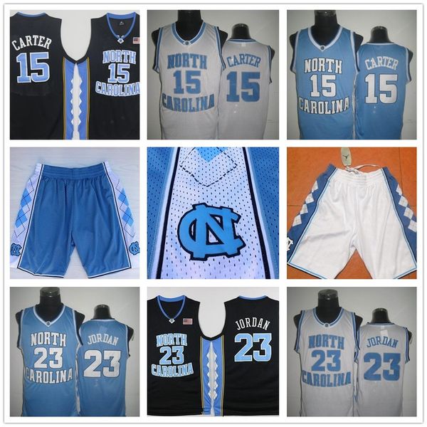 

Винс Картер UNC-Джерси, Северная Каролина # 15 Vince Carter Голубой Белый прошитой NCAA College Basketball трикотажные изделия, вышивка Логотипы шорты