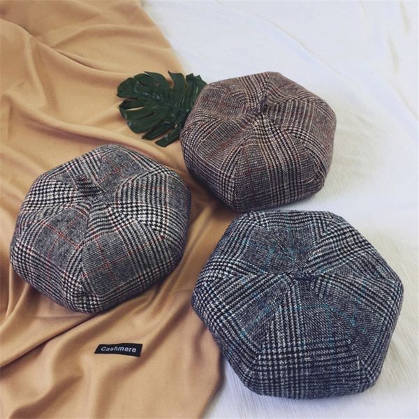 

fashion women beret caps retro literary temperament painter octagonal cap autumn spring outdoor street style newsboy beret hat, Blue;gray