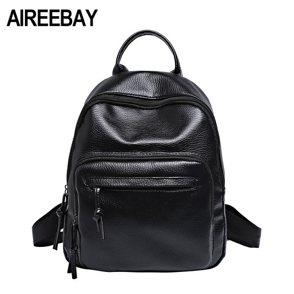 

aireebay fashion pu leather women backpack female black backpacks small zipper bags student backpack solid rucksack for girls