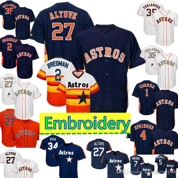 

Houston 27 Jose Altuve Astros Jersey Men's 2 Bregman 34 Nolan Ryan 7 Craig Biggio 4 George Springer 1 Carlos Correa Baseball