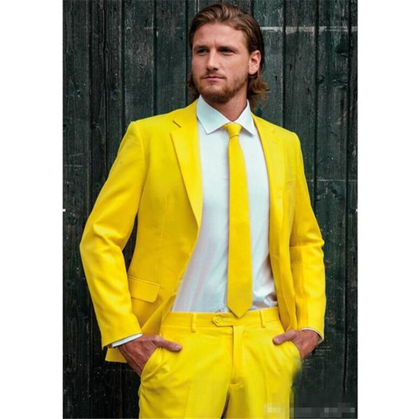 

men's suits & blazers custom made fashion groom terno masculino 2 pieces yellow one button notch lapel smoking slim fit mens, White;black