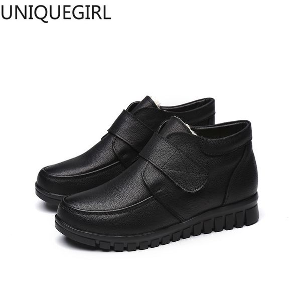

winter genuine leather ladies ankle boots women 2019 black flat flower waterproof warm cow leather short snow boots woman