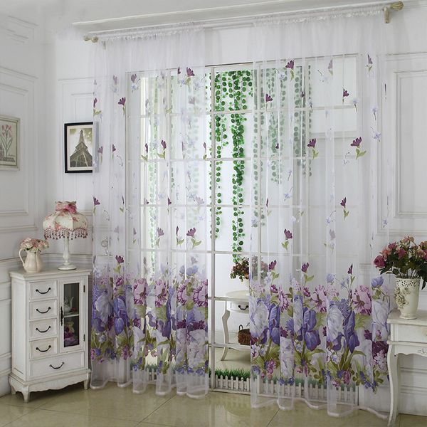 

luxury peony flower burnout tulle curtains for bedroom living room organza sheer for kitchen door window treatments ready made