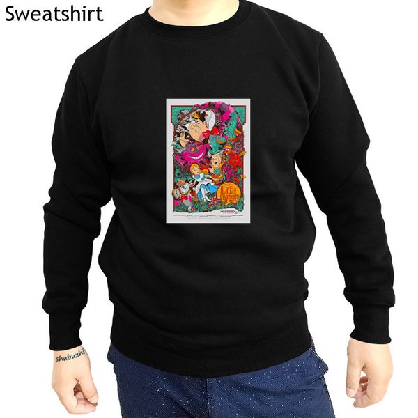 

casual men sweatshirts alice in wonderland long sleeve fitness brand cotton jersey men hoodies o-neck oversized homme sbz4596, Black