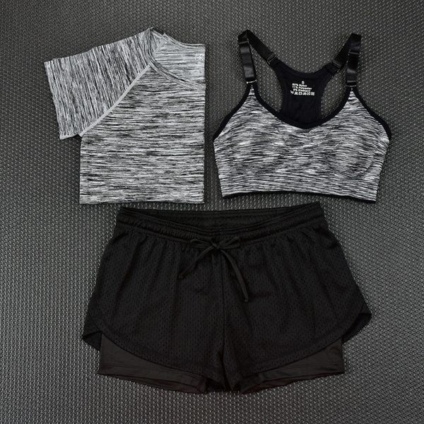 

women fitness 3 piece set women set sporting bra +sporting workout short workout suits women tracksuit casual t shirts, White