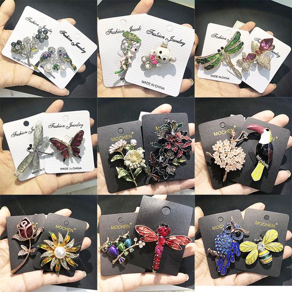 Spilla alla moda Pin adorabili spille animali retrò api gufo farfalla libellula cristallo strass rosa fiori China Pop Jewlery DHL gratuito