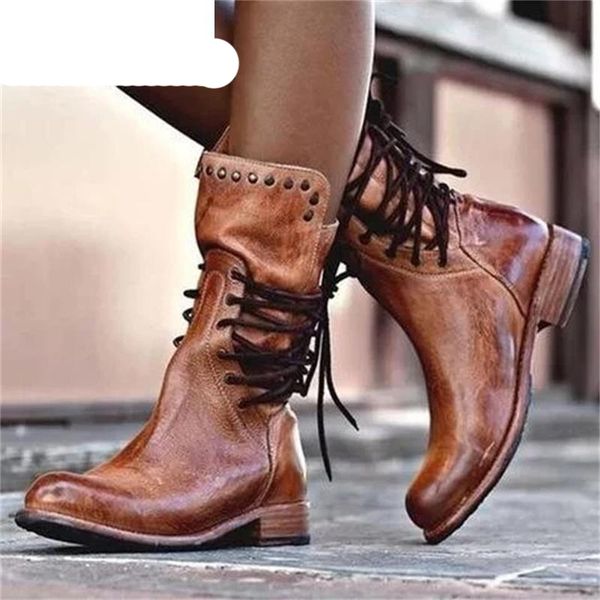 

new autumn women boots retro female shoes block motorcycle booties plus size shoes leather shoes low heel mid calf boots, Black