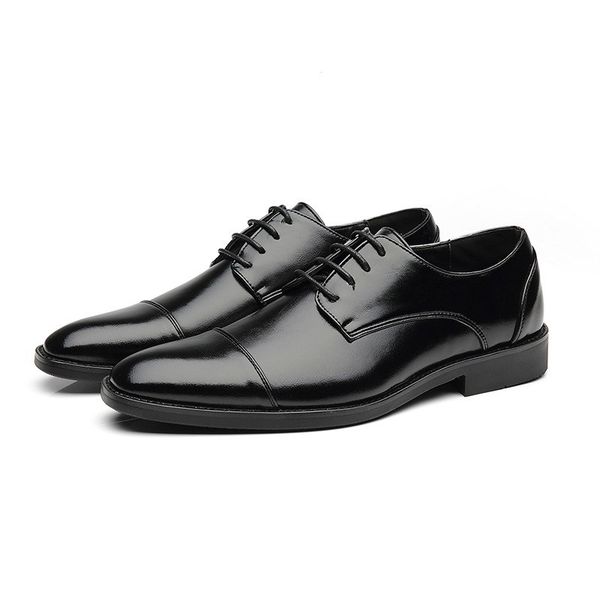 

2019 elegant men formal leather shoes business shoes men's dress for party plat lace up pointed toe men fashion, Black