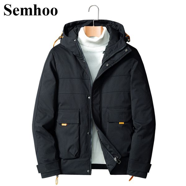 

2019 winter men's hooded down jacket solid color casual fashion white duck down warm tooling jacket male plus size m---3xl, Black