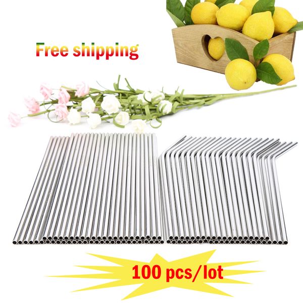 

wholessale 100pcs/lot metal straws eco-friendly reusable 304 stainless steel drinking tubule 215mm*6mm bent straws