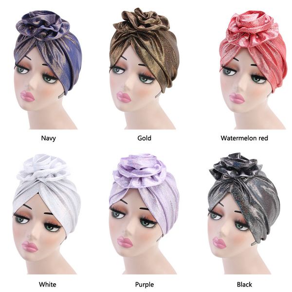 

мусульманские женщины эластичный шелк перлит цветок узел тюрбан шляпа шарф рак химиотерапия шапочки головные уборы обертывание головы выпаде