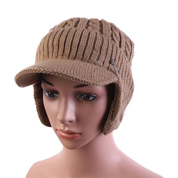 

winter hat men knitted thick fluffy cap solid ear protector apparel outdoor camping cap, Black;white
