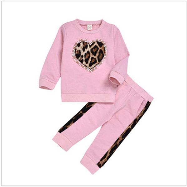 

new brand baby girl clothes sets 100%cotton pink long sleeve leopard long pants toddler kid baby girl winter clothes sets, White
