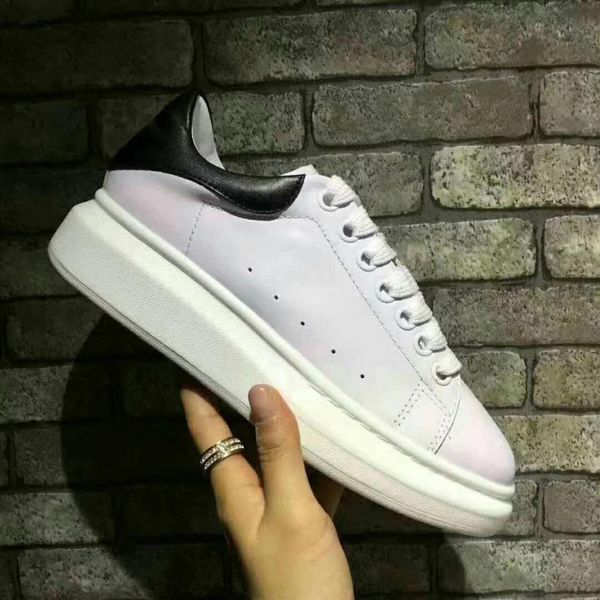 

classic 2019 mens and women's couple thick-soled muffin shoes, real leather lace up low white sneakers platform 35-45, Black