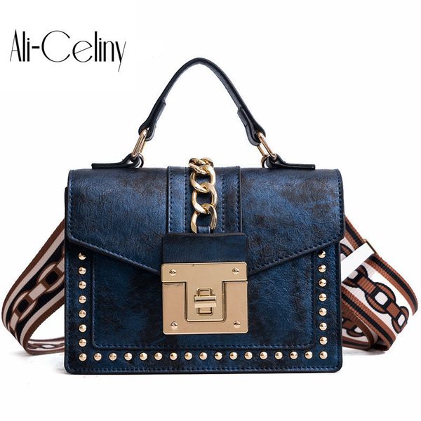 

women's fashion pu leather girl rivets star mini bag wide shoulder strap bag messenger small square package y190606