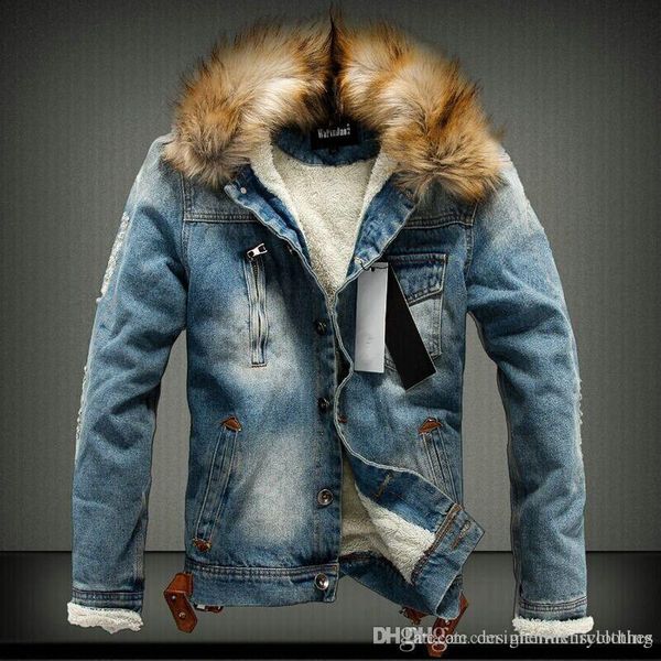 

mens jean winter толстые куртки меховой воротник проектировщик руно теплый снег ветровка плюс размер куртки, Black;brown